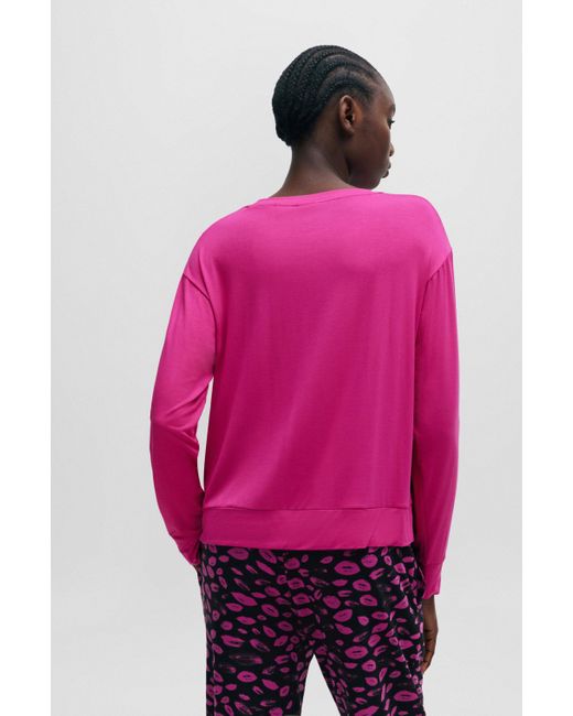 HUGO Relaxed-fit Pyjamatop Met Contrastlogo in het Pink