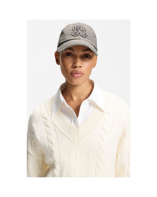 HUGO Gray Houndstooth Cap With Stacked Logo