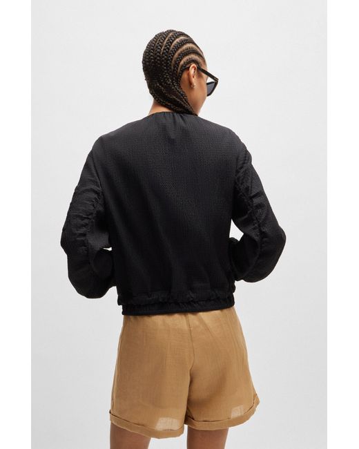 Boss Black Regular-fit Zip-closure Jacket With Patterned Drawcord