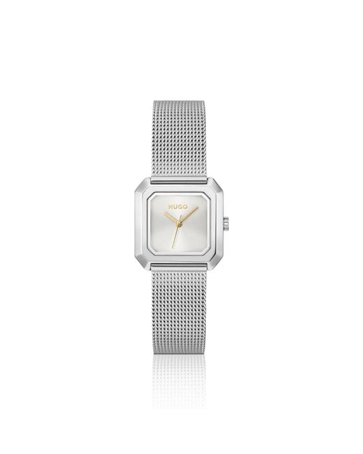 HUGO White Hazel Stainless-Steel Square Watch With Mesh Bracelet