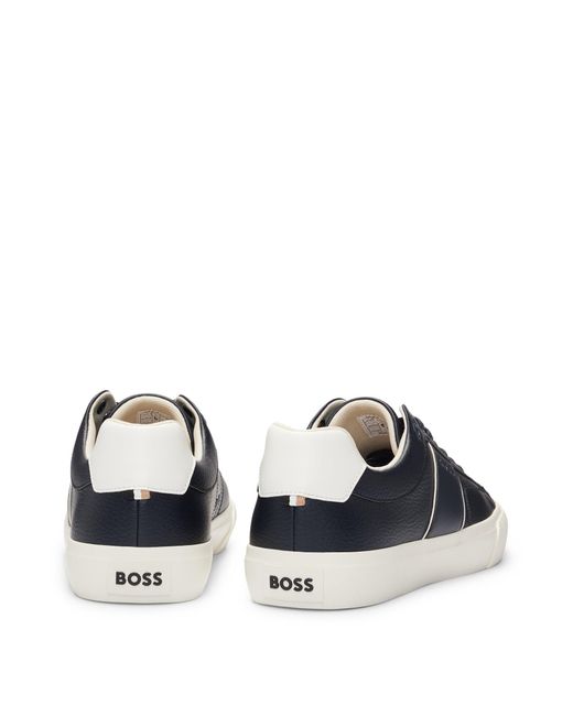 Boss Blue Faux-leather Trainers With Plain And Grained Textures for men