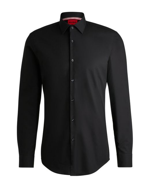 HUGO Slim-Fit Hemd aus bügelleichter Baumwoll-Popeline in Black für Herren
