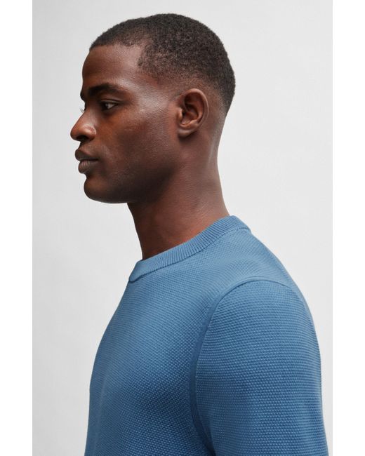 Neue Artikel BOSS by Fein Baumwolle | Blau Herren AT mit HUGO strukturierter in Rundhalsausschnitt Lyst Pullover BOSS für aus