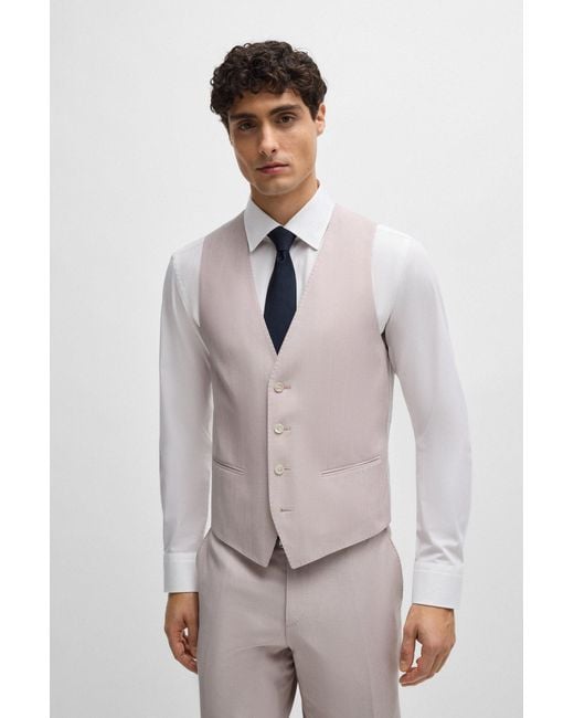 Boss Pink Slim-fit Suit In A Melange Wool Blend for men