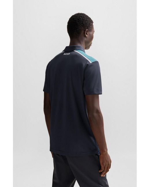 Boss Blue Performance-stretch Polo Shirt With Contrast Logo for men