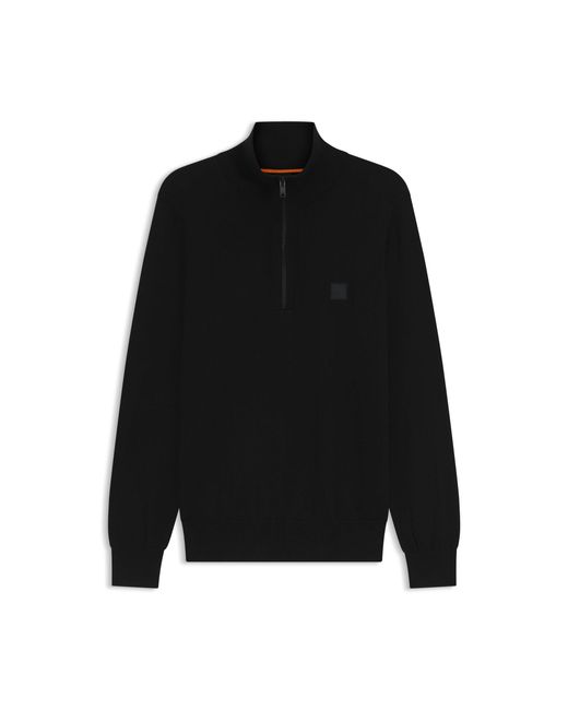 Boss Black Cotton-Cashmere Sweater With Zip Collar for men