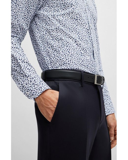 Boss Blue Slim-fit Shirt In Floral-print Stretch-cotton Poplin for men