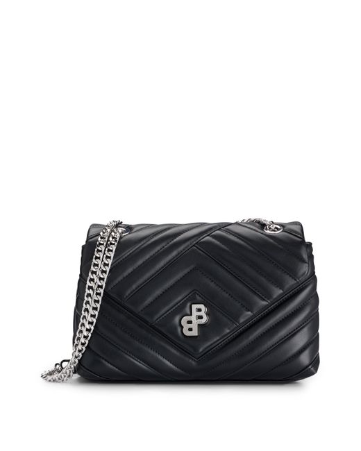 Boss Black Quilted Shoulder Bag In Faux Leather With Monogram Hardware
