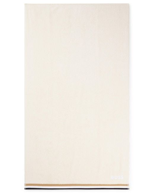 Boss White Cotton-jacquard Hand Towel With Signature Stripe