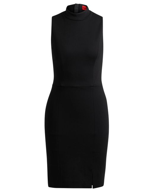 HUGO Black Sleeveless Dress With Mock Neckline