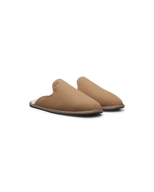 Boss Natural Shearling-Lined Slip-On Slippers With Logo Detail for men