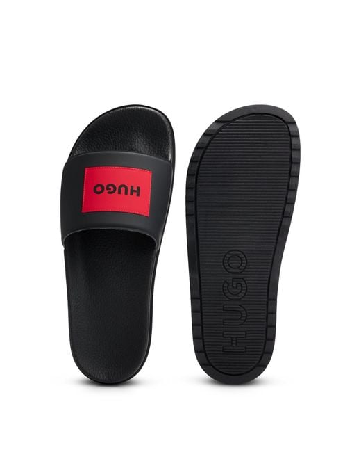 HUGO Black Match Slip-on Slides With Red Logo Label for men