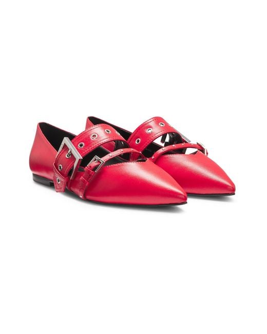 Ballerines En Cuir Nappa Avec Brides À Boucle HUGO en coloris Red