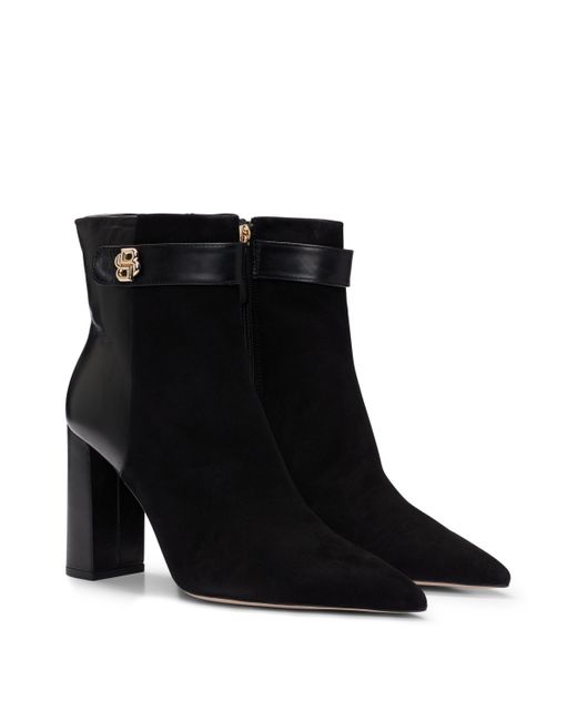 Boss Black Block-heel Ankle Boots In Suede And Leather