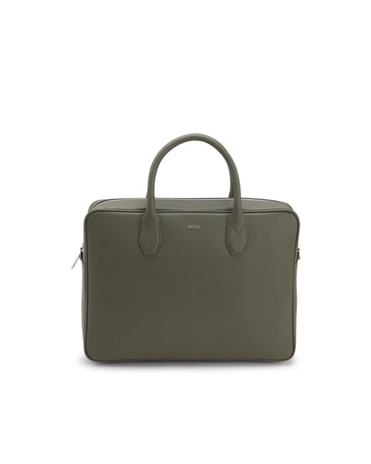Boss Green Grained Document Case With Logo Lettering for men