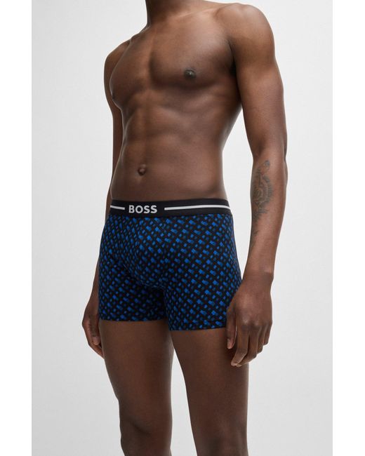 Boss Blue Three-pack Of Stretch-cotton Boxer Briefs for men