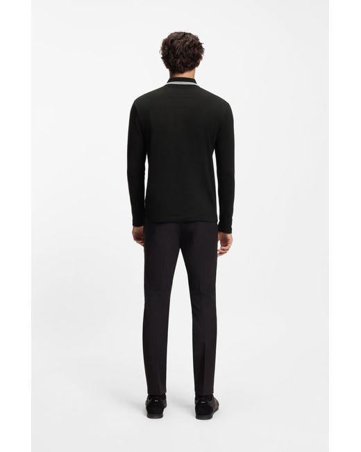Boss Polo Van Katoenpiqué Met Contrastlogo in het Black voor heren