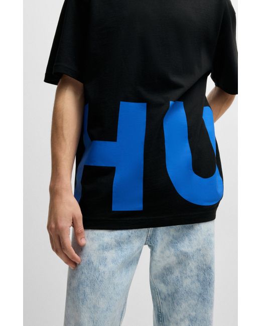 T-shirt en jersey de coton avec logo circulaire HUGO pour homme en coloris Black