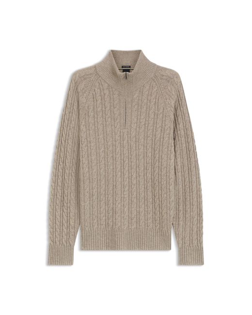 Boss Natural Zip-Neck Sweater With An All-Over Cable Pattern for men