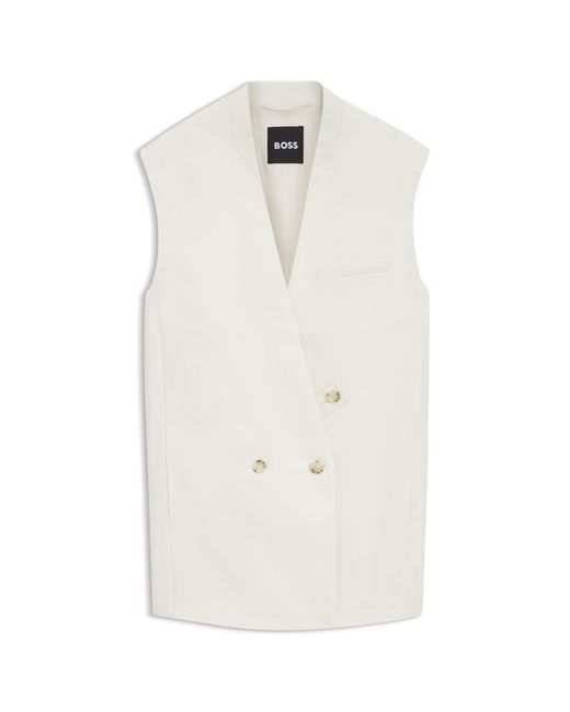 Boss White Sleeveless Relaxed-Fit Blazer