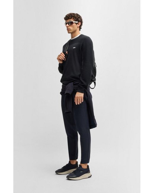 Boss Trui Met Ronde Hals En Merkaccent Van Vochtregulerend, Flexibel Materiaal in het Blue voor heren