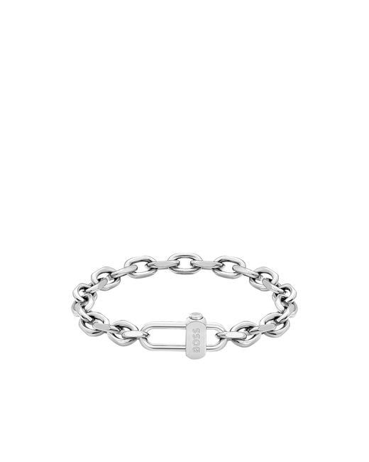 Boss White Braided Bracelet With A Magnetic Logo Clasp for men