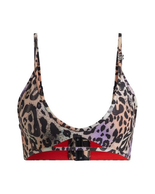 HUGO Multicolor Leopard-print Bikini Top With Logo Charm