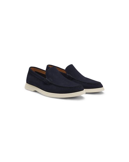 Boss Blue Suede Loafers With Emed Logo for men