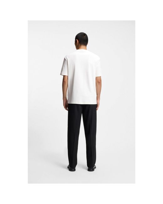 HUGO White Interlock-Cotton T-Shirt With Metallic Stacked-Logo Badge for men