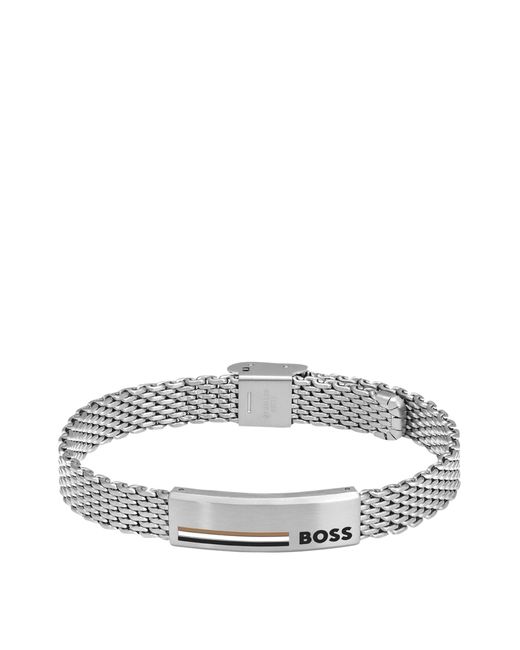 Boss Gray Stainless-steel Mesh Cuff With Signature Plate for men