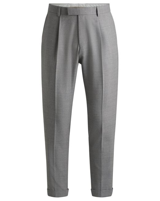 Boss Gray Relaxed-fit Trousers In Micro-patterned Virgin Wool for men