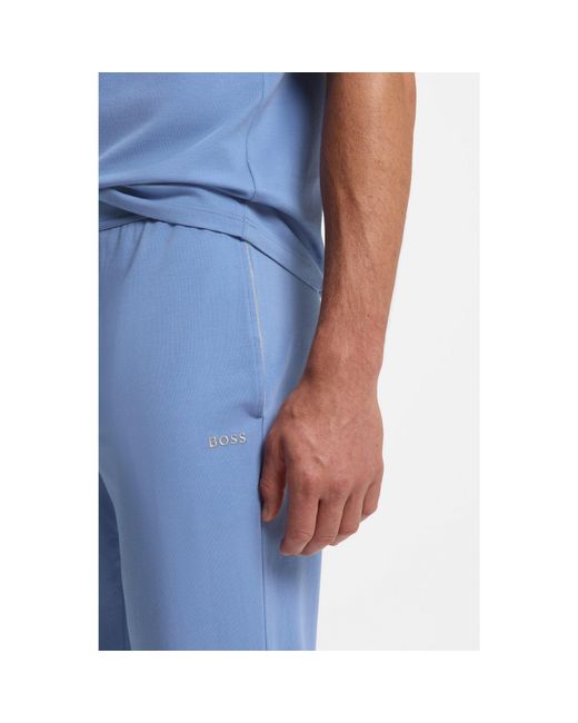 Boss Blue Stretch-Cotton Tracksuit Bottoms With Embroidered Logo for men