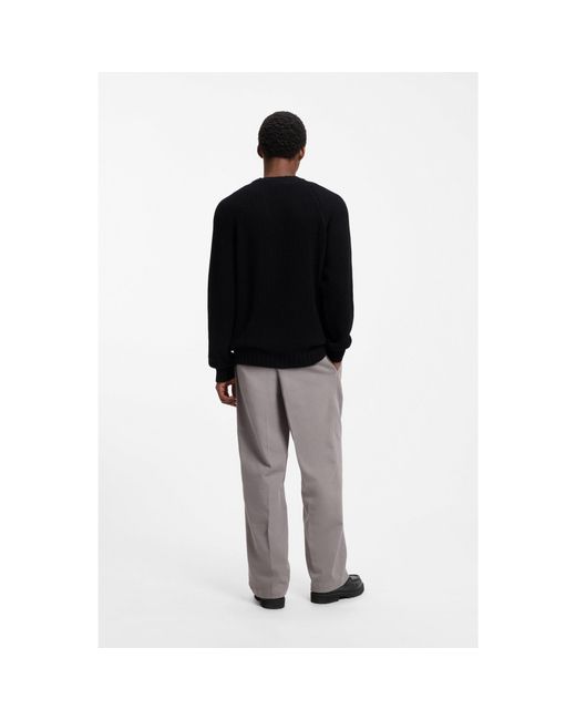 HUGO Black Relaxed-Fit Cotton Sweater With Raglan Sleeves for men