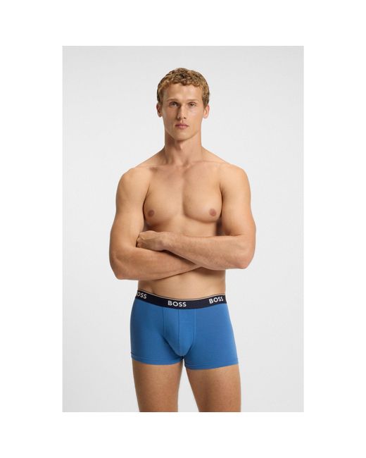 Boss Blue Three-Pack Of Logo-Waistband Trunks for men
