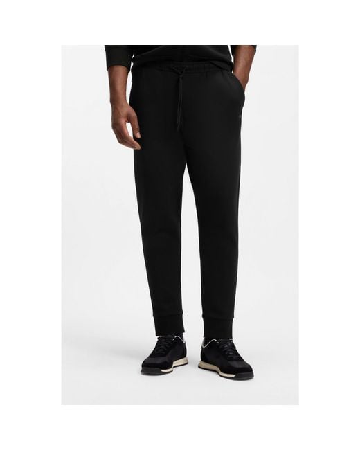Boss Black Stretch-Cotton Tracksuit Bottoms With Logo Print for men