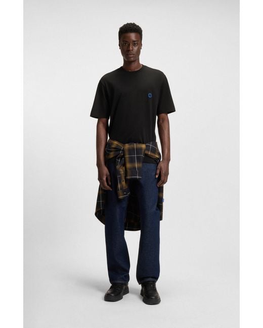 HUGO Black Cotton-Jersey T-Shirt With Happy Logo for men