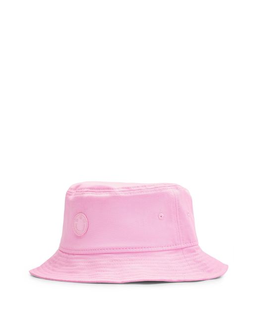 HUGO Pink Bucket Hat In Cotton Twill With Embroidered Logo