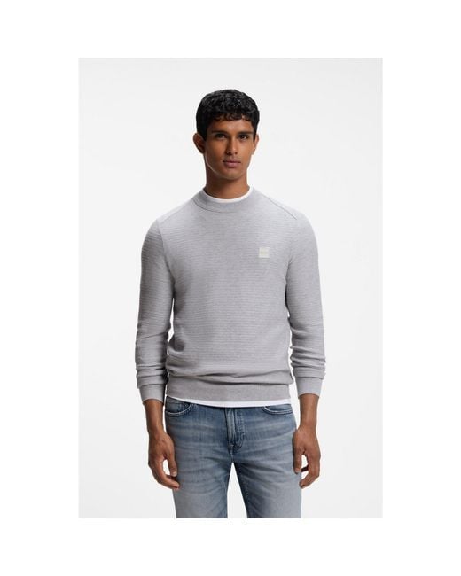 Boss Gray Cotton-Piqué Sweater With Logo Patch for men