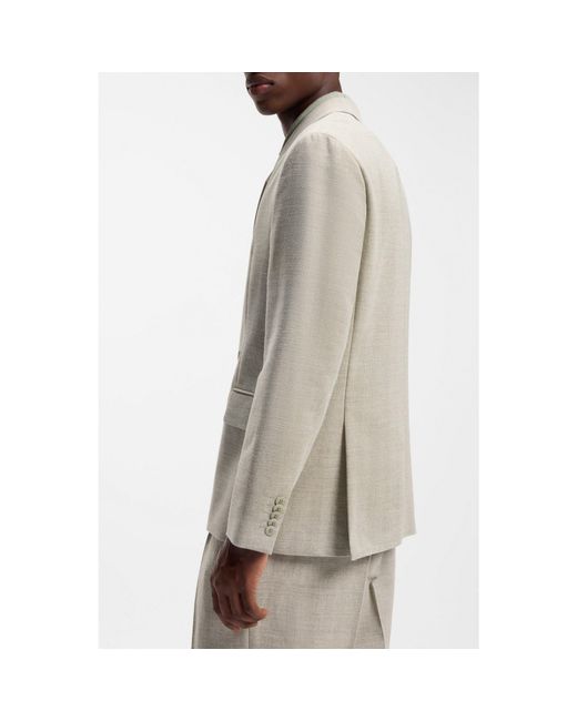HUGO Brown Modern-Fit Jacket With Herringbone Weave for men