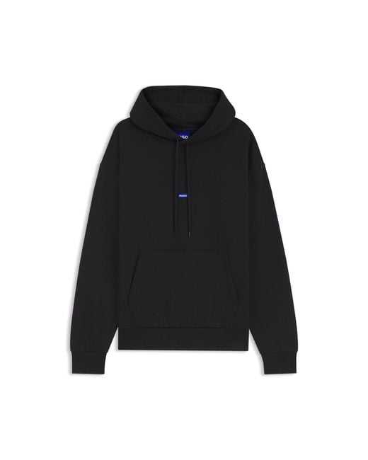 HUGO Blue Cotton-Terry Hoodie With Logo Patch for men