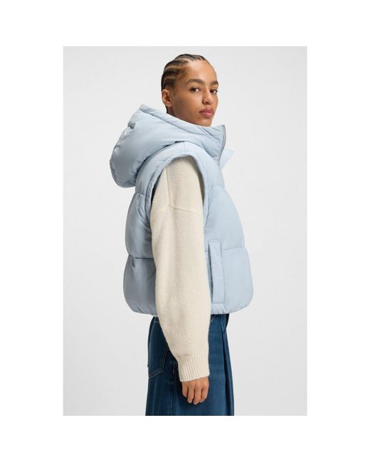 Boss Blue Water-Repellent Padded Jacket With Detachable Sleeves And Scarf
