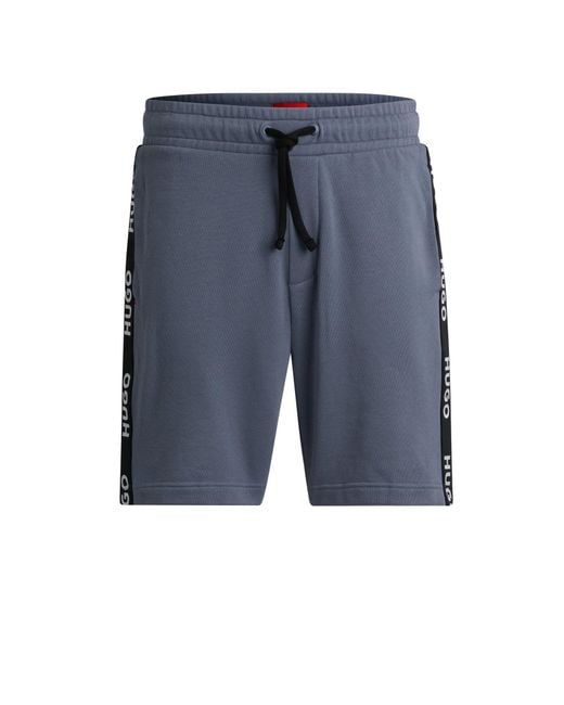 HUGO Blue Cotton-terry Shorts With Embroidered Logos And Drawstring Waist for men