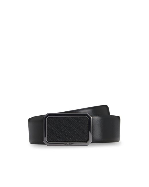 Boss Black Italian-Leather Belt With Plaque Monogram Buckle for men