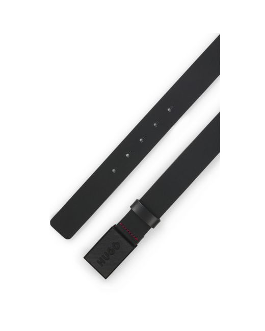 HUGO Black Buffalo-Leather Belt With Plaque Buckle for men