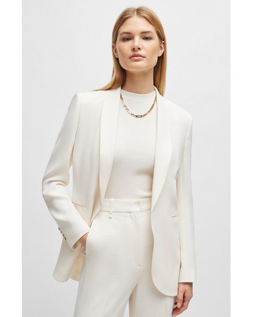 Boss White Regular-fit Jacket With Edge-to-edge Front