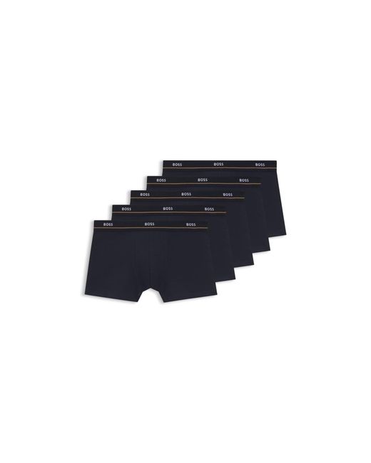 Boss Blue Five-Pack Of Stretch-Cotton Trunks With Logo Waistbands for men