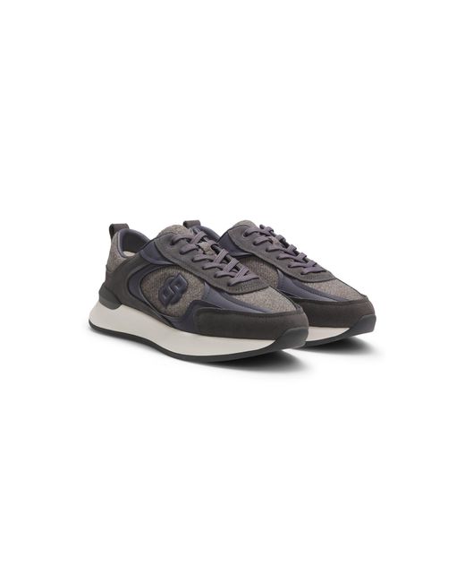 Boss Gray Retro-Inspired Trainers With Wool-Look Trims