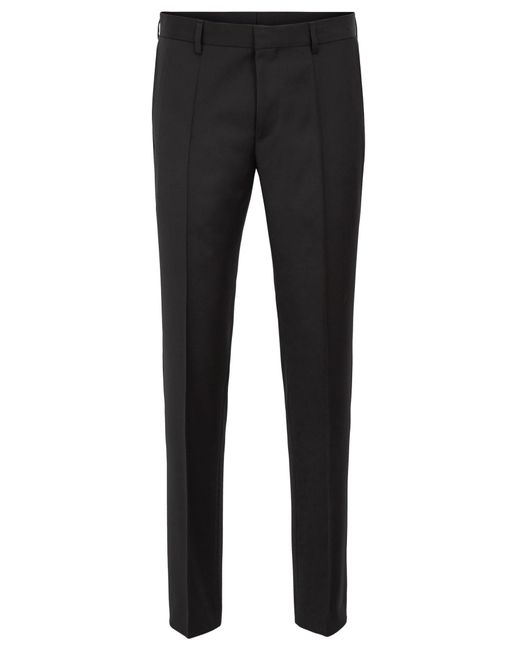 BOSS by Hugo Boss Black Gibson Cyl Flat Front Solid Slim Fit Wool Dress Pants for men
