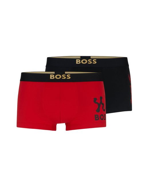 Boss Red Two-pack Of Stretch-cotton Trunks With Special Artwork for men