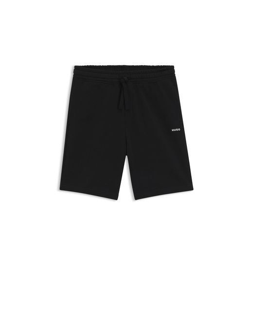 HUGO Black Cotton-Terry Shorts With Logo Print for men